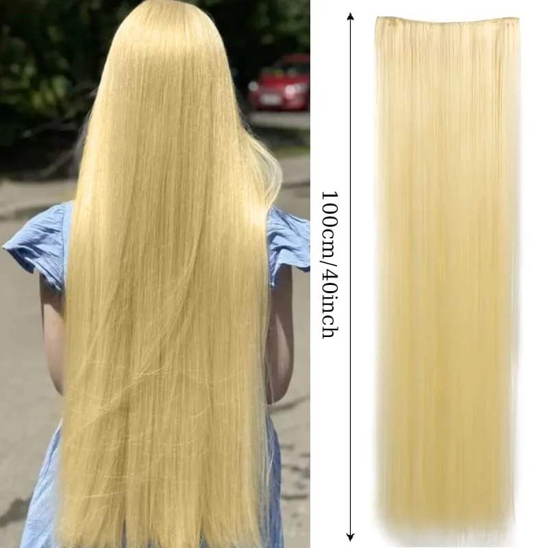40inch Super Long Hair Extensions Wig Straight 5Clips in Hair Extensions Synthetic Hairpiece Fake Hair for Women Daily Party Use