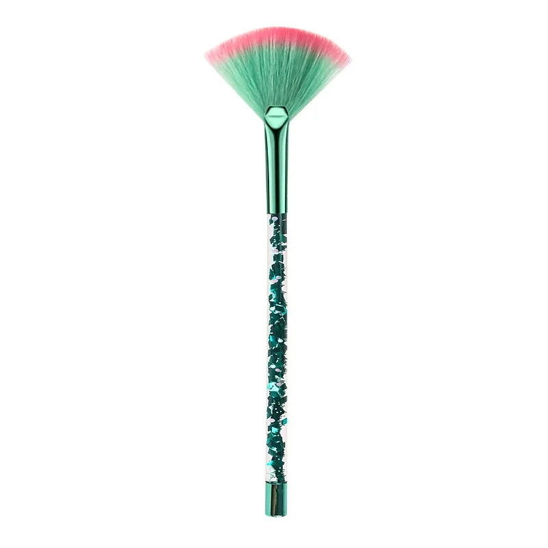 5pcs Fan Makeup Brush Glitter Transparent Handle Soft Fluffy Bristle Highlighter Blush Powder Brushes Face Cosmetic Beauty Tool