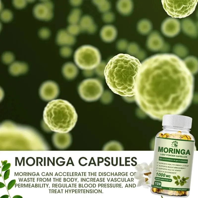 Ang Greensure Moringa Oil ay Nagsusulong ng Metabolismo Suporta sa Pagbawas ng Timbang Pag-aayos ng mga Napinsalang Cells Pinapaginhawa ang Pamamaga ng Cardiovascular Health