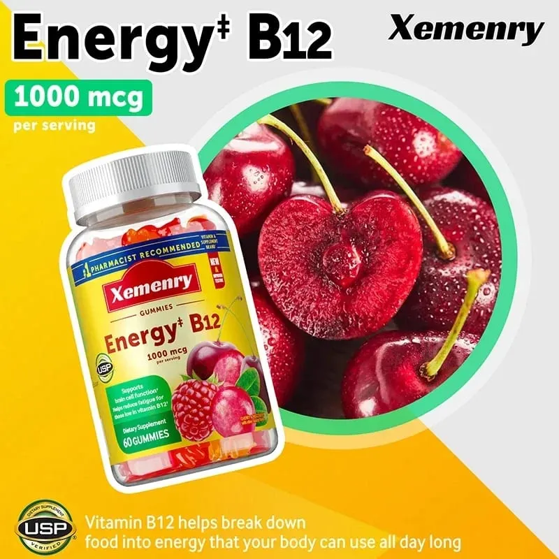 Vitamin B12 Gummies - It Helps Maintain Energy Boosts Metabolism and Supports Bones and The Immune System