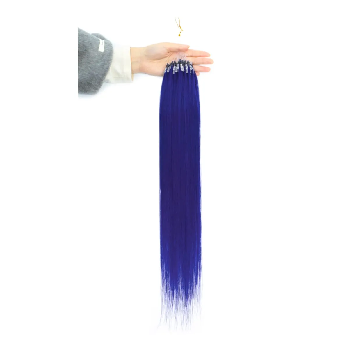 Colored Micro Link Hair Extensions Human Hair No Glue Virgin Human Hair for Women Girls 50 Strands Colorful 30G Gray — image 14