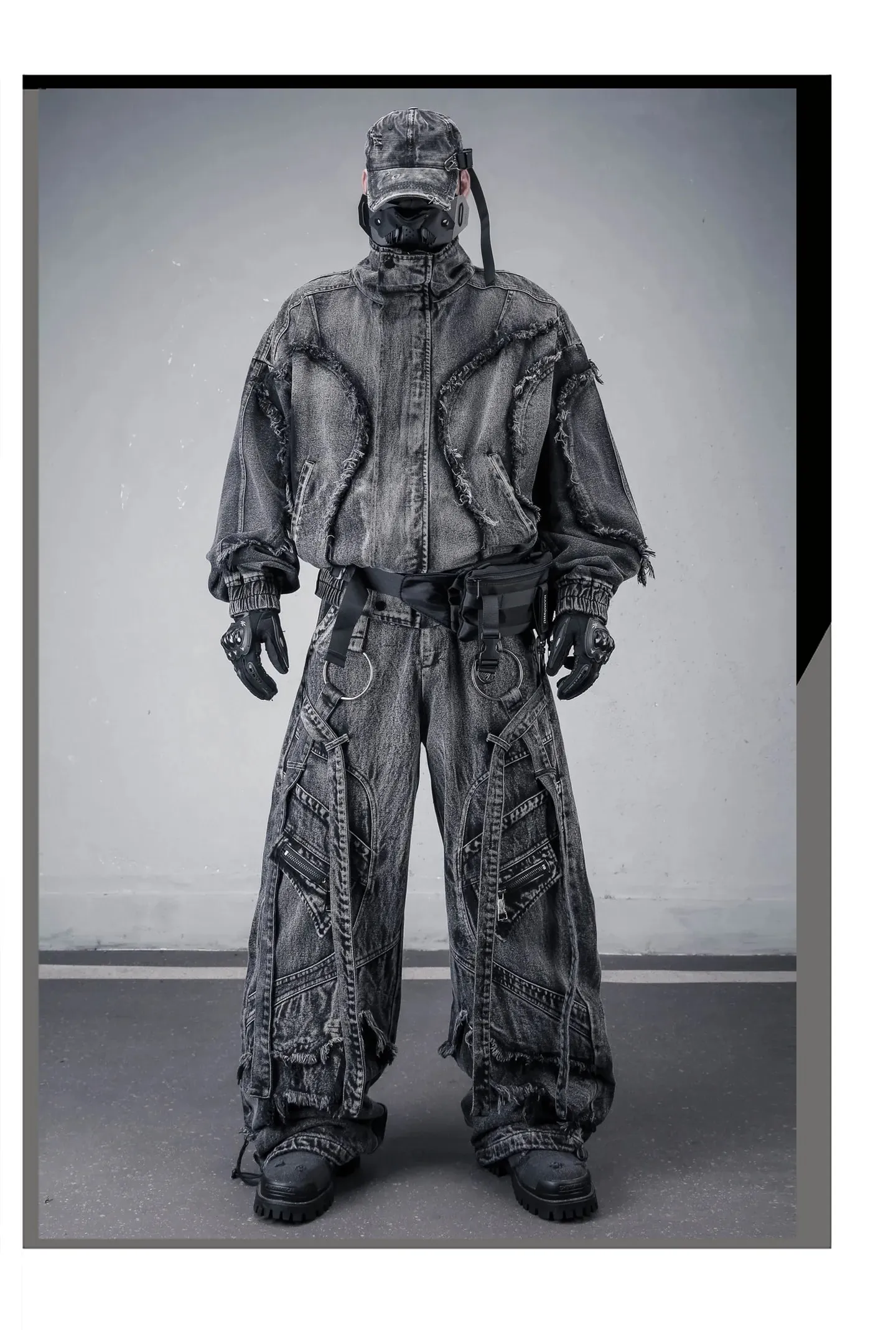 Deconstructed Dây Rửa Sạch Vintage Hàng Hóa Quần Jean Người Phụ Nữ Techwear Đất Hoang Phong Cách Ống Rộng Chiến Thuật Quần Baggy Dạo Phố