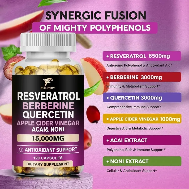 Buy 2 Get 2 Free! Resveratrol Berberine Quercetin Capsules Triple-Action Formula for Blood Sugar Heart Health & Anti-Aging — image 4