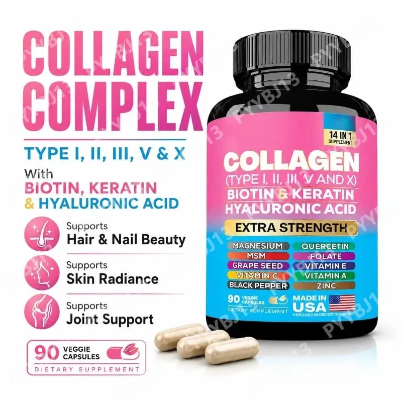 Collagen Biotin Keratin Hyaluronic Acid Capsules Extra Strength with Vitamins A C E and Zinc Skin Health 90 Capsules — image 1