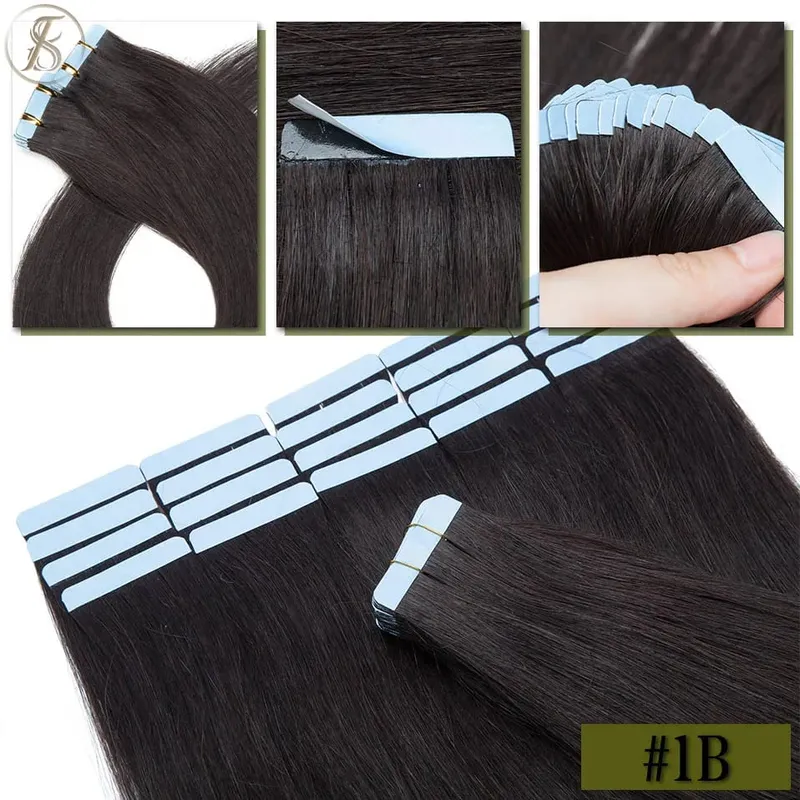 Straight Tape In Hair Extensions 10/20Pcs Real Human Hair Extensions Seamless Invisible Skin Weft Tape In Hair for Women