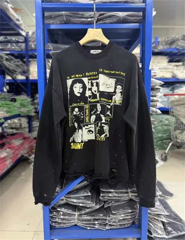 Autumn Winter New Saint Graffiti Print Vintage Washed High Street Casual Loose Cotton Versatile Hoodie Trendy Sports Top Men — image 5