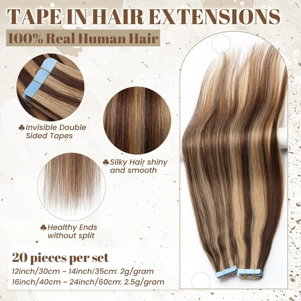 Straight Tape In Hair Extensions 10/20Pcs Real Human Hair Extensions Seamless Invisible Skin Weft Tape In Hair for Women