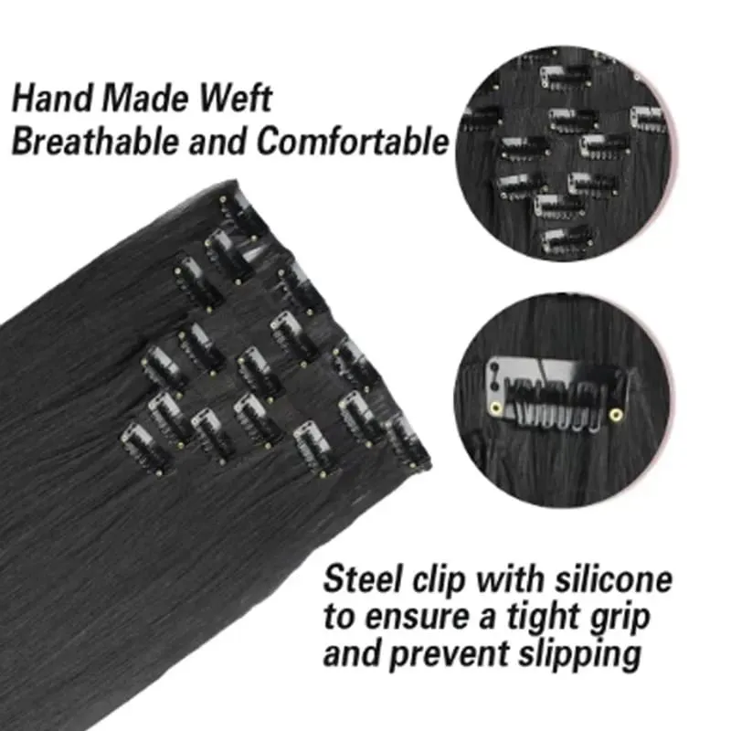 Synthetic 24inch Clips in Hair Extensions Long Straight Hairstyle Blonde Black Hairpieces Heat Resistant False Hair Daily Use