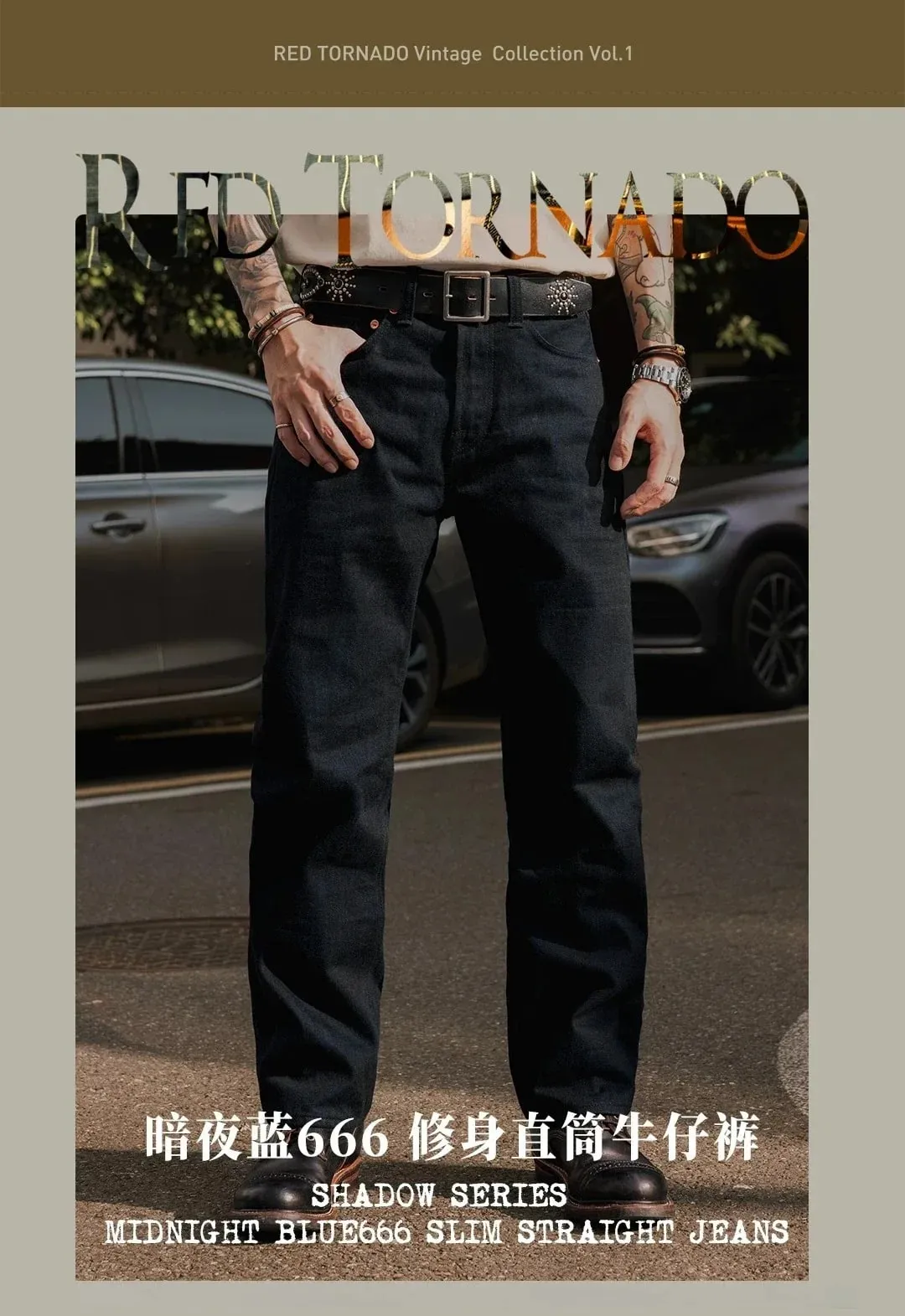 Red Tornado Men's 16oz Selvedge Denim Jeans 666 Slim Straight Midnight Blue Heavyweight Cotton Casual Pants
