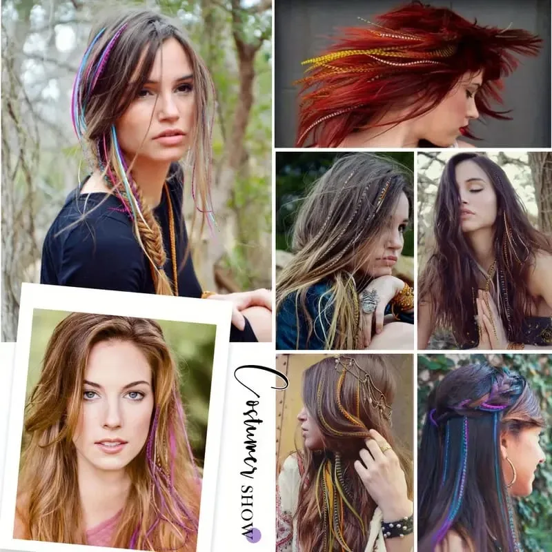 Lansa Feather Hair Extension 10Pieces Fake Hair I Tip Rainbow Synthetic Hair 16inch Hairpiece Feather for Hair Extension — image 6
