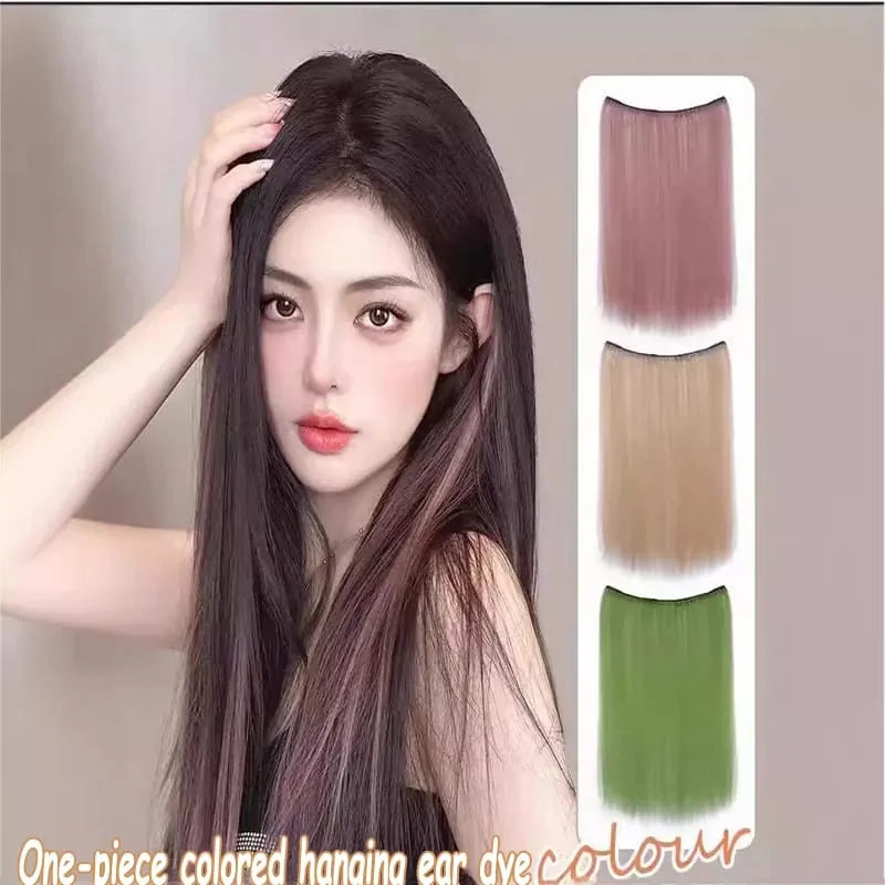One piece hanging ear dyed synthetic wig piece for women highlighted color hair extensions — image 3