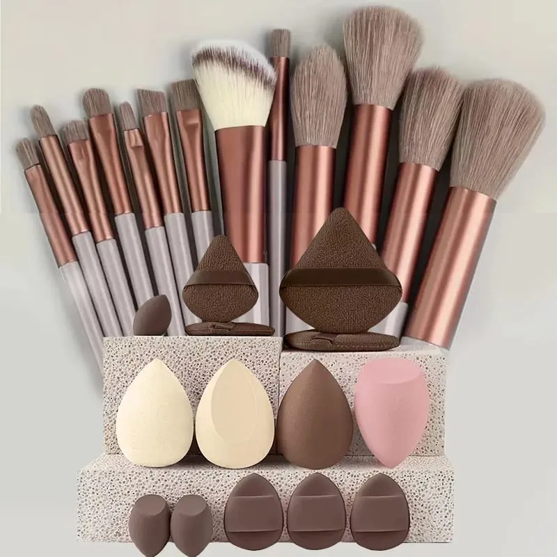 Makeup Brushes and Sponges Set Brown Makeup Puff Beauty Egg Headband Wristband Remover Kit Makeup Tool Gift 20/30