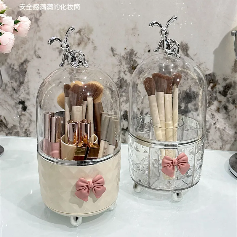 360° Rotating Makeup Brushes Organizer Clear Plastic Dustproof Cosmetic Tools Storage Box for Organizer Lipstick Makeup Brushes — image 6