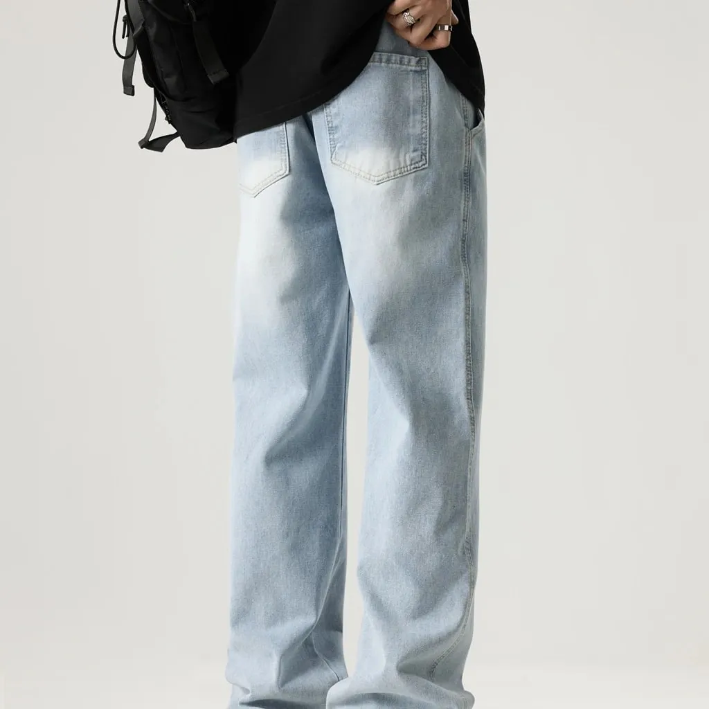 Men's Light Blue Elastic Waist Drawstring Loose Jeans Spring Summer Autumn Winter Versatile Comfortable Fit Casual Denim Pants