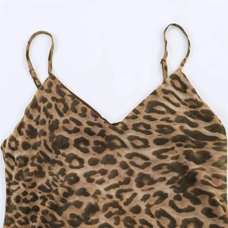 2026 Summer New Women's Dress Leopard Print Spaghetti Strap A-Line Midi Dress Sexy Fashion Wild Individual Style — image 3