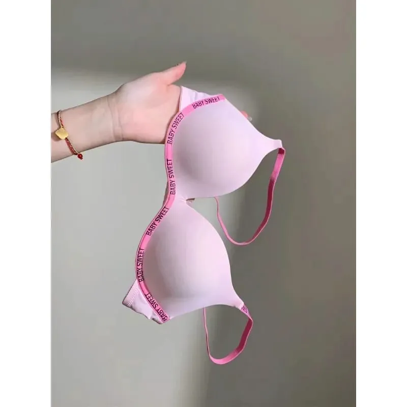 Stylish Vivid Color Dopamine Lingerie Sexy Boost Small Breast Wireless Soft Daily Casual Home Dating Plus Size 32-38 Bra Set Hot