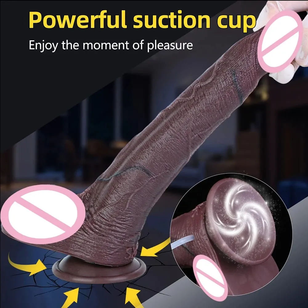 Silicone Lifelike Double Layers Ejaculating Penis Squirting Long Dildo With Sucker Anal Sex Toys For Men Women Masturbator