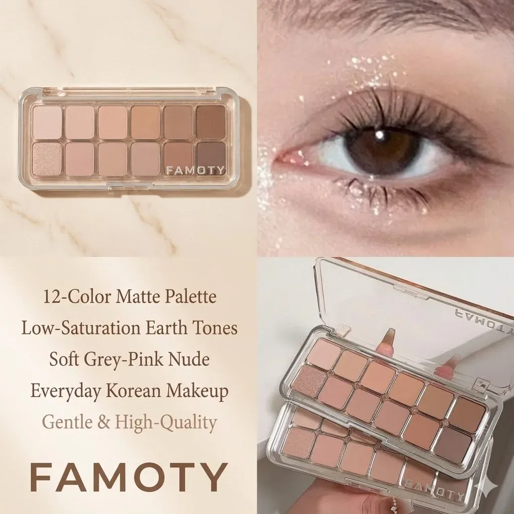 12-Color Low Saturation Eyeshadow Palette All Matte Tea Apricot Eye Makeup Palette Daily Earth Makeup Long Lasting Eye Shadows — image 1