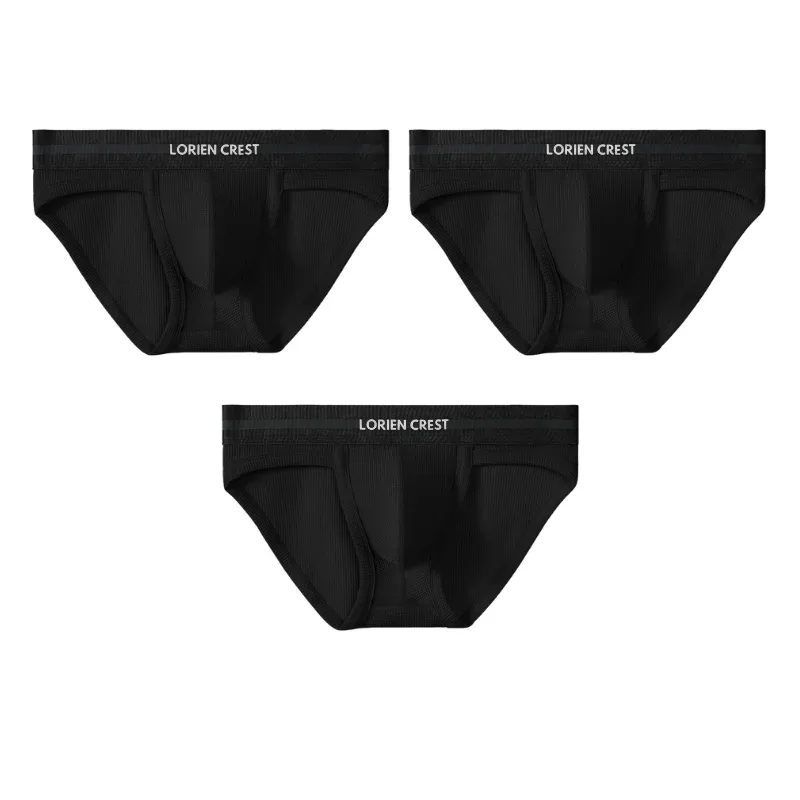 3pcs Sexy Men Waffle Cotton Briefs with Raised Bag Support Pouch with Hole U Spacious Separate Crotch Breathable Anti-sweat