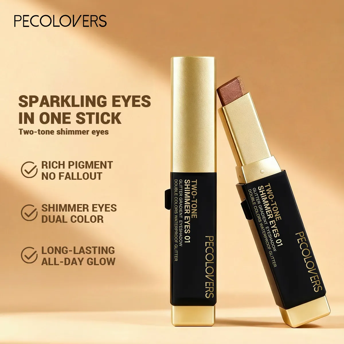 1Pc Dual-Color Eyeshadow Stick Blendable Eye Color For Daily Makeup Brown And Pink Cosmetic Eye Makeup Product — image 2