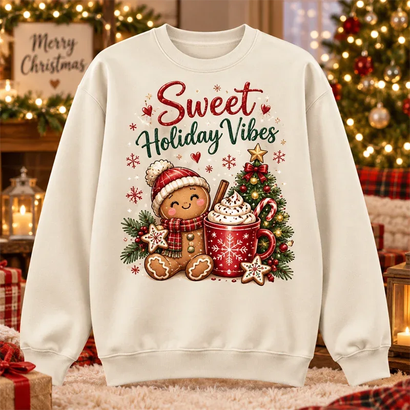 Juletrøje med rund hals Julemand Snemand Pingvin Kat Hund Elg Ferie Grafisk Pullover Vinter Casual Fest Streetwear Top