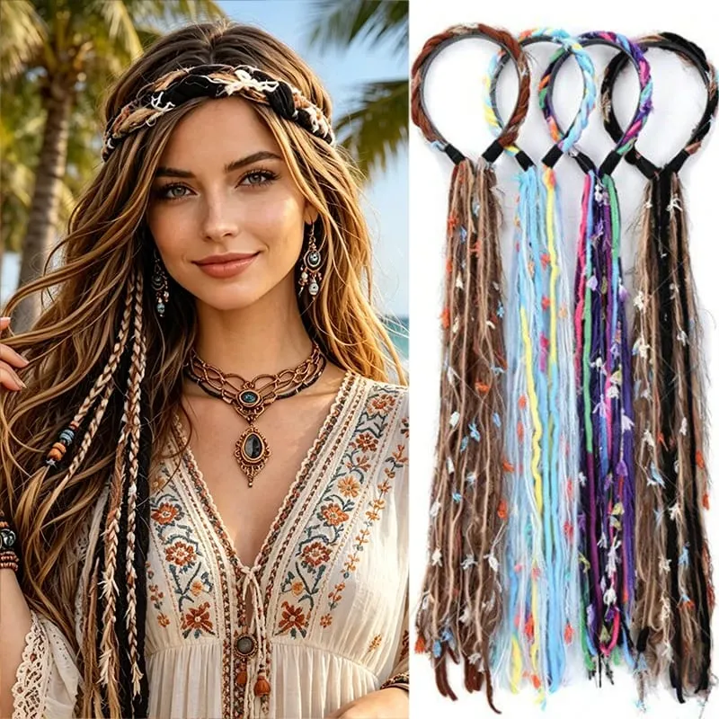 Synthetic Plush Maillard Colored Long Tassel Headband Bohemian Hair Accessory Suitable for Women's Parties — image 3