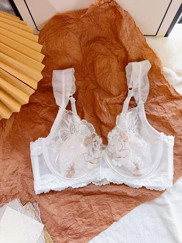 Lace Floral French Bra Set Soft Underwire Ultra Thin Bunny Cup Plus Size Minimizer Bra Sexy Lingerie Set For Women Daily Wear — image 12