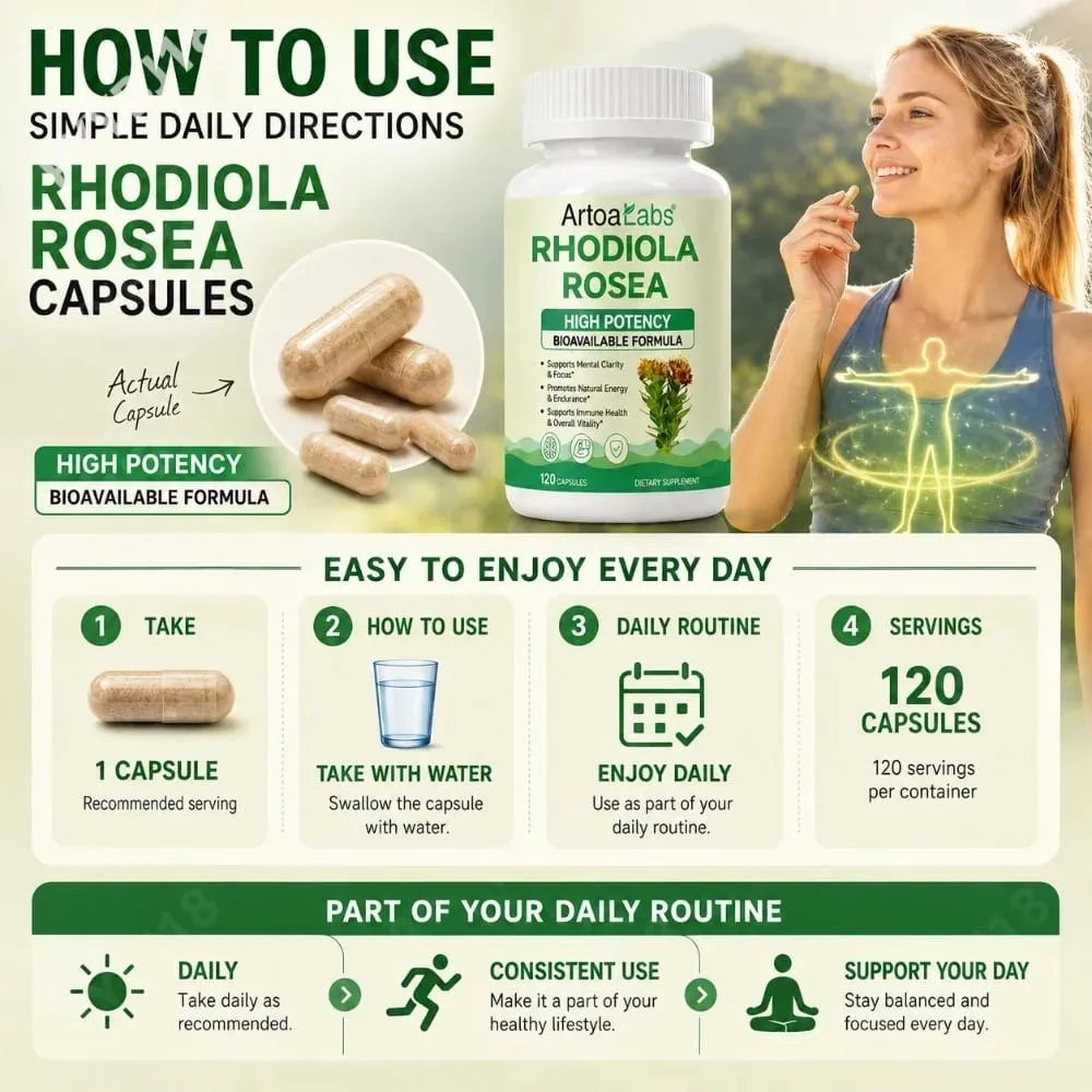 Rhodiola Rosea Capsules High Potency Formula Supports Mental Clarity & Focus Energy & Endurance Immune Health & Vitality 120 Ct — image 5