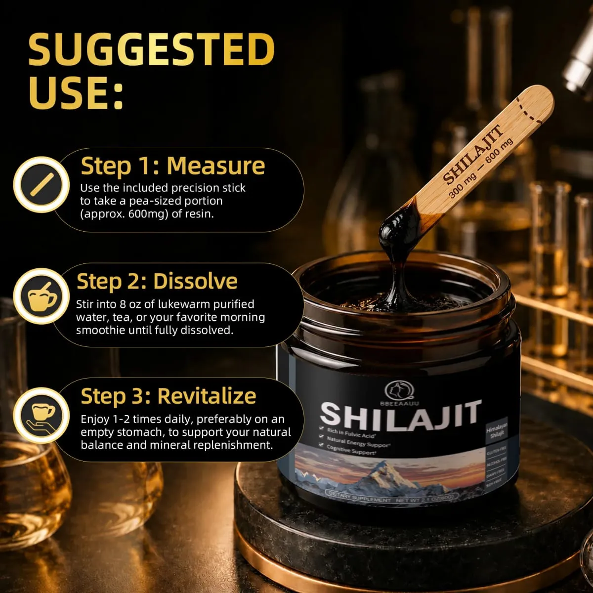 Suplementos minerais originais da bebida da resina de shilajit natural 204mg para o metabolismo da saúde imunológica saúde física geral
