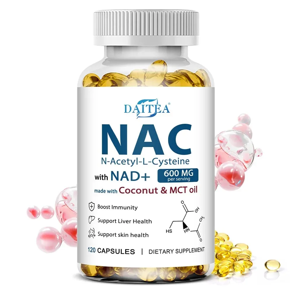 N-Acetyl Cysteine NAC Supplement with NAD+ Antioxidant Support Support Liver Health Skin Health Gluten Free 120 Capsules — image 1