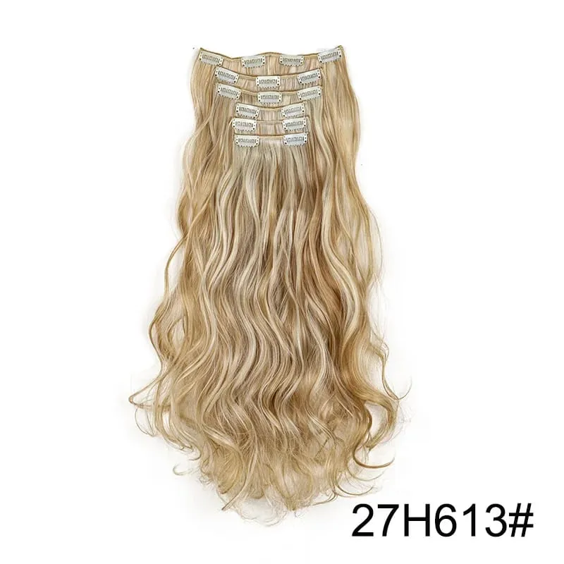 6pcs/set 24Inch Synthetic Long Curly Wavy Hair Extension 16 Clips High Tempreture Hairpiece Clip In Hair Extensions for Women