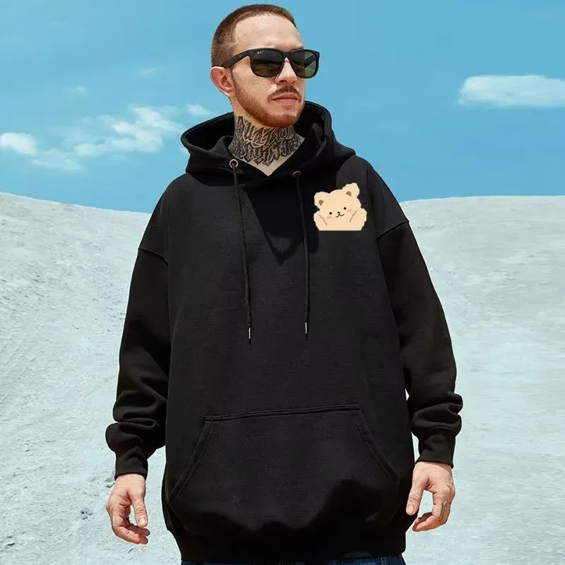 M-8XL estilo americano rua marrom bonito urso impressão oversized moletom com capuz casal estudante grande macio veludo com capuz camisola — image 4