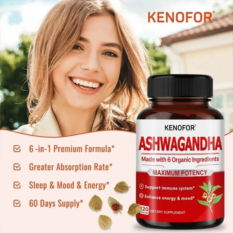 Økologisk Ashwagandha - 120 vegetabilske kapsler Ren økologisk Ashwagandha-pulver og rodekstrakt - Lindrer stress Forbedrer humøret — image 3
