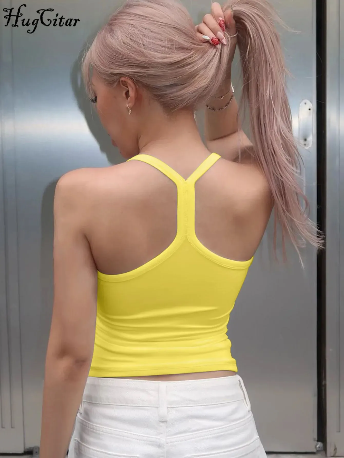 Hugcitar 2026 Summer Solid Slips Backless Sexy Crop Camis Top Women Fashion Y2K Clothes Streetwear Sport Party Club Wholesale — image 2