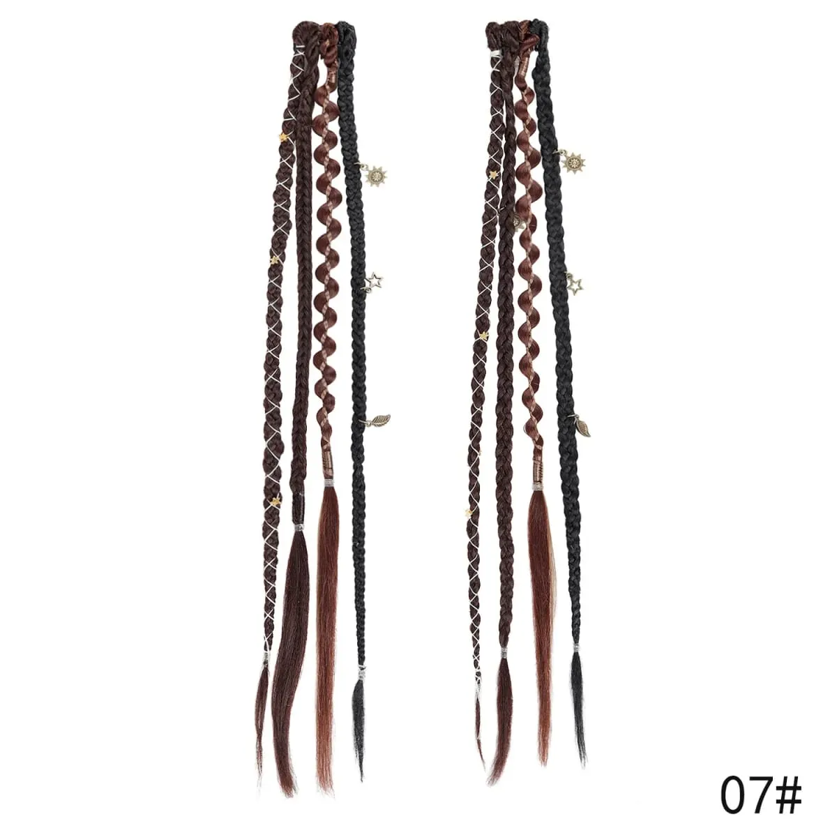 Clip in Braided Hair Extensions for Women Boho Dreadlock Clip in Braids with Beads 2pcs Handmade Synthetic Braided Hairpieces