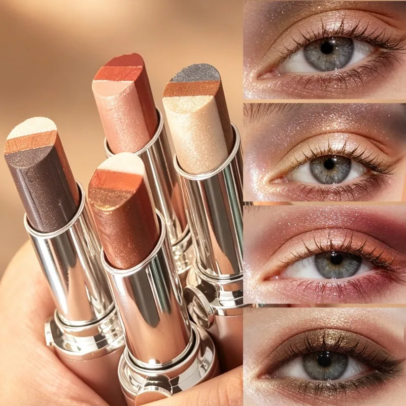 Tricolor Eyeshadow Stick Glitter Highlight Contour Shadow Stick Eye Makeup Waterproof Lasting Shimmer Metallic Eyeshadow Makeup