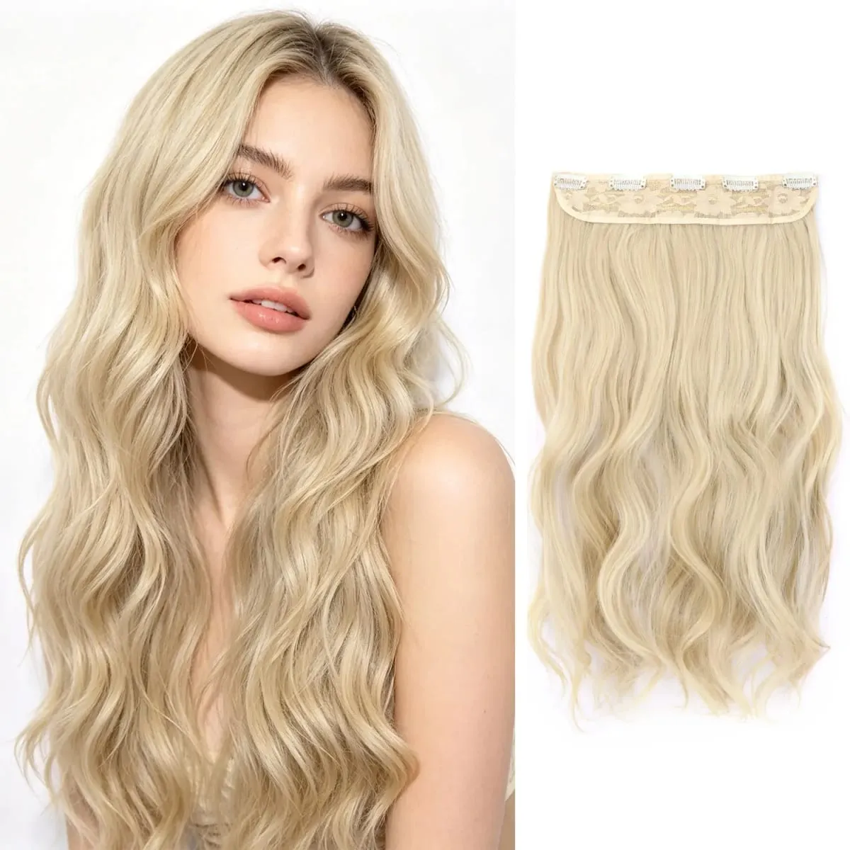 Kẹp tổng hợp trong phần mở rộng tóc 5 kẹp trong một mảnh sợi tóc lượn sóng nhiệt độ cao dành cho phụ nữ hàng ngày trong kỳ nghỉ tiệc tùng — image 13