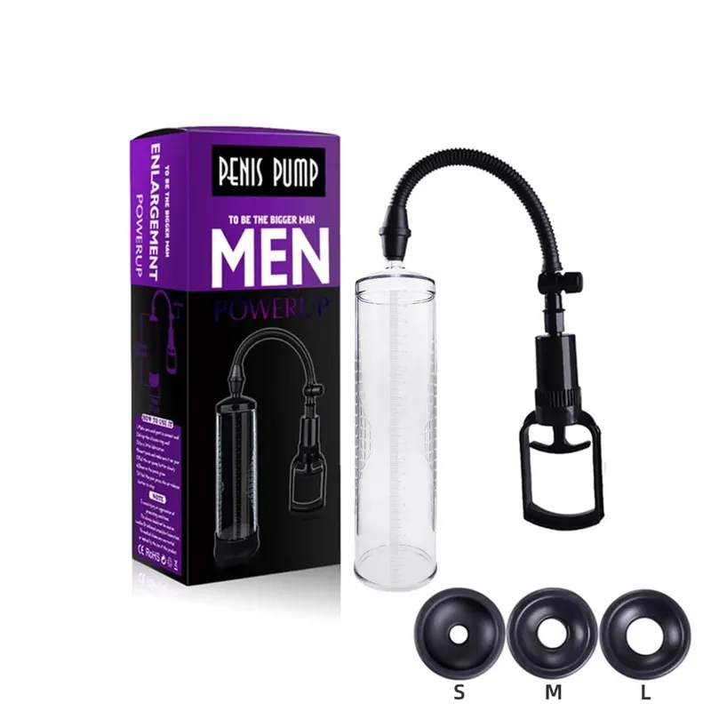 Penis Pump Vacuum Enlargement Trainer 3 Sleeves Silicone Male Enhancement Stamina Exercise Reusable Adult Sex Toy With Gauge
