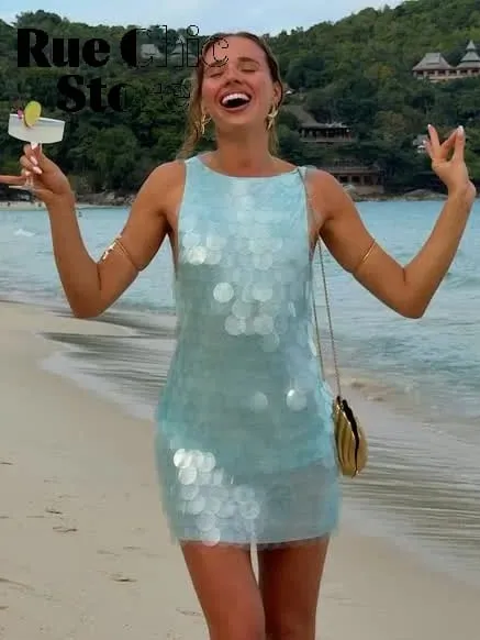 Sexy Sequin Backless Sleeveless Dress Women Chic High Waist Bodycon Sling Mini Dresses 2026 Lady Beach Vacation Party Club Wear — image 5