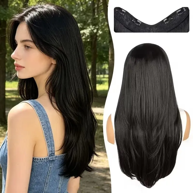 22Inch Synthetic V-Shaped Long Layered Straight Hair Extensions Invisible Increase Volume Fashion Lazy Hairstyle for Women — image 8