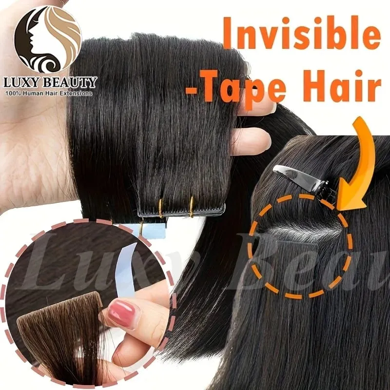 Invisible Tape In Hair Extensions Human Hair Double Side Injected PU Tape Hair Extensions Black Brown Blonde Tape Ins Hair 10pcs — image 4