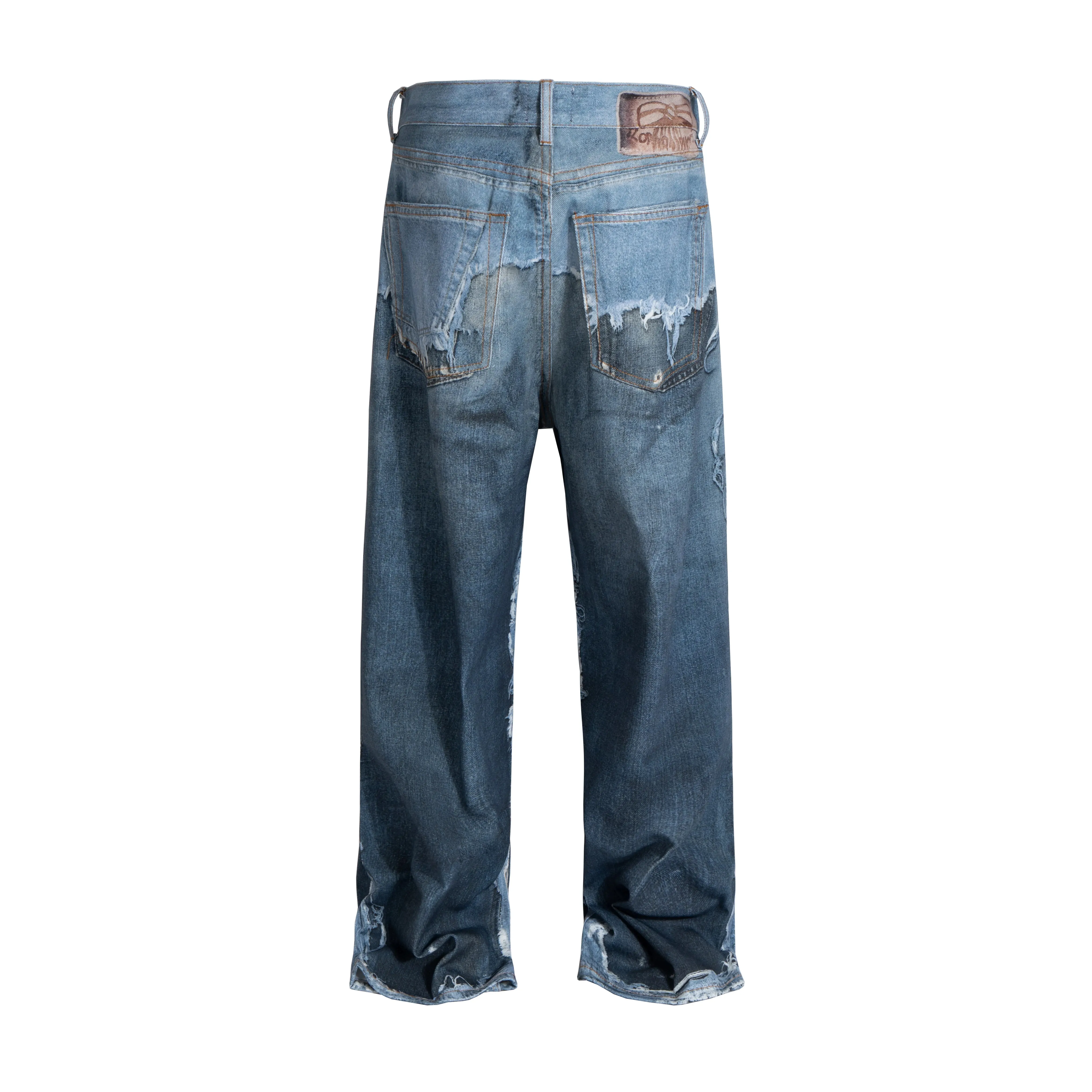 Fake Two Pieces 3D Print Patchwork Baggy Jeans for Men and Women Straight Casual Loose Denim Trousers Oversized — image 5