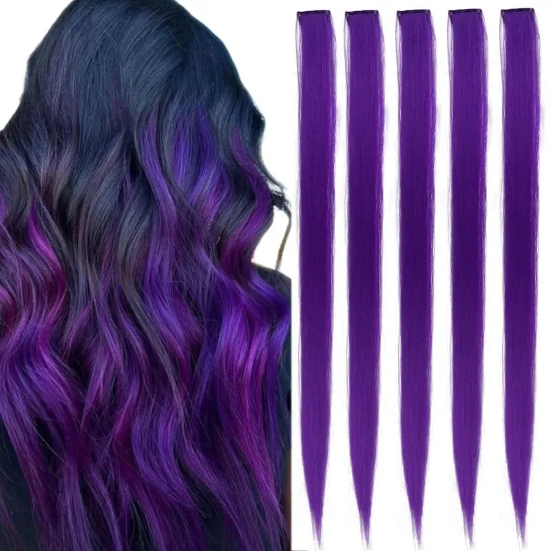 5 Color Clip Style Hair Extensions 24 Inch Straight Hair Extensions Clip Style Synthetic Heat-Resistant Curly Hair Extensions