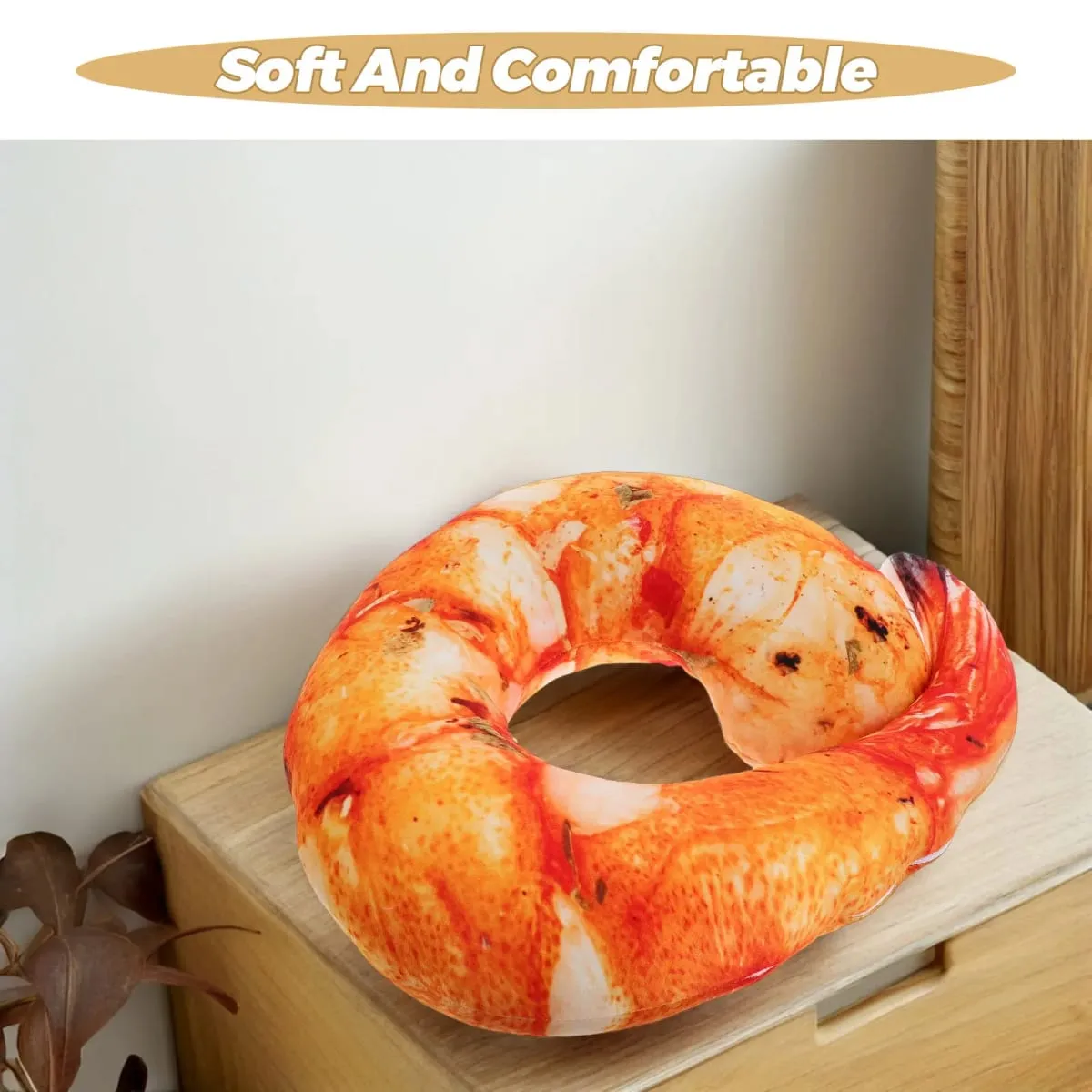 Realistic Cooked Shrimp Pillow Soft Comfortable Neck Cushion Funny Simulation Food Cushion Home Decor Cute Creative Kitchen Prop