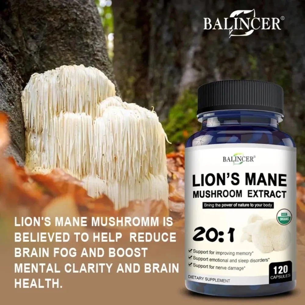 Lion's Mane Mushroom Capsules - Strengthens The Brain Memory and Cognition Improves Mood and Sleep Quality Supplements