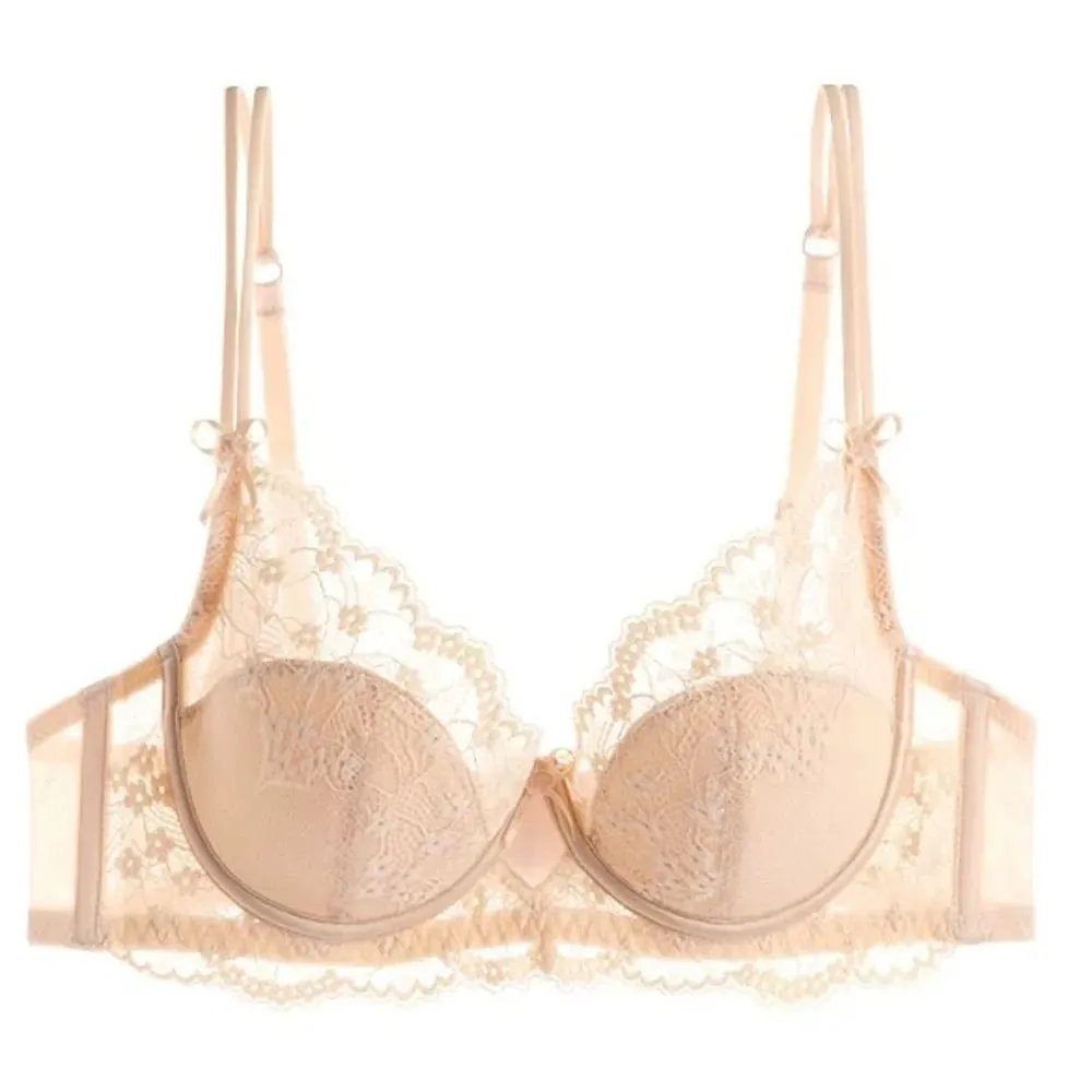 Women Pink Lace Full‑Cup Thin Minimizer Bra Set Push‑Up Anti‑Sag Support Lingerie Intimates For Large Breast Ladies Casual Daily