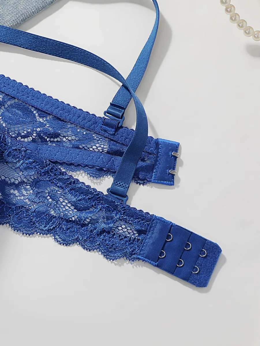 Blue Lace Push Up Bra Set Women Sexy Underwire Bra & Panty Set Lingerie Sets Breathable Ladies Intimates — image 5