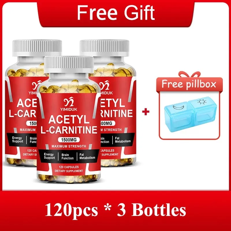Yimiduk Acetyl L-Carnitine 1500mg Capsules Support Increase Muscle Fat Metabolism Cardiovascular Health Boost Energy Vegan