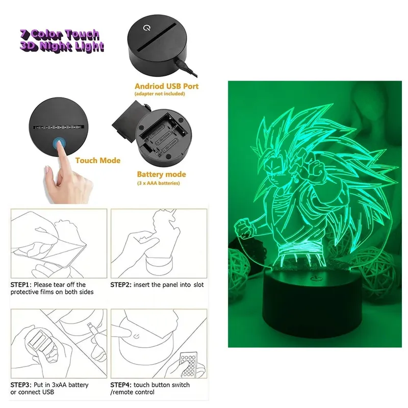 Dragon Ball Z Anime Figures Goku Vegeta Gohan Broly 3D Lamp PVC Action Figures Toys for Children Trunks Buu Super Saiyan Gifts — image 8