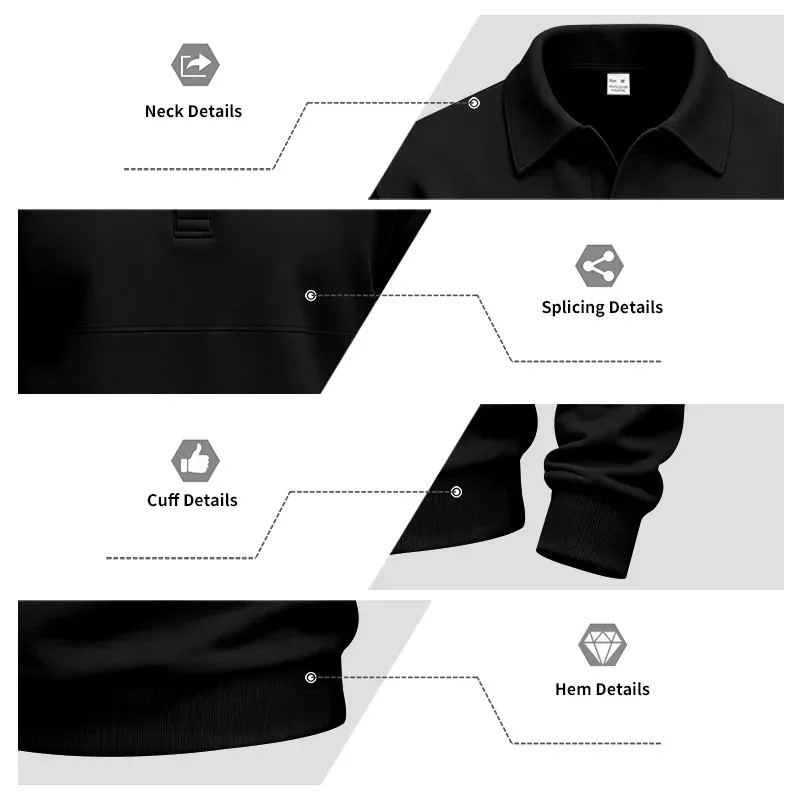 Men Lapel Polo Sweatshirt, Color Block Long Sleeve Pullover, Loose Solid Casual Top for Spring Autumn Daily Outfit